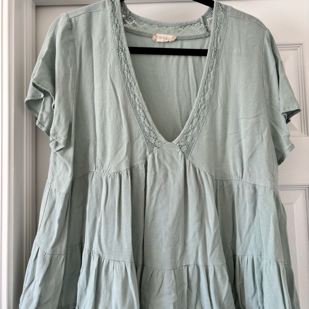 Altar'd State Sage Green Lace Trim Blouse